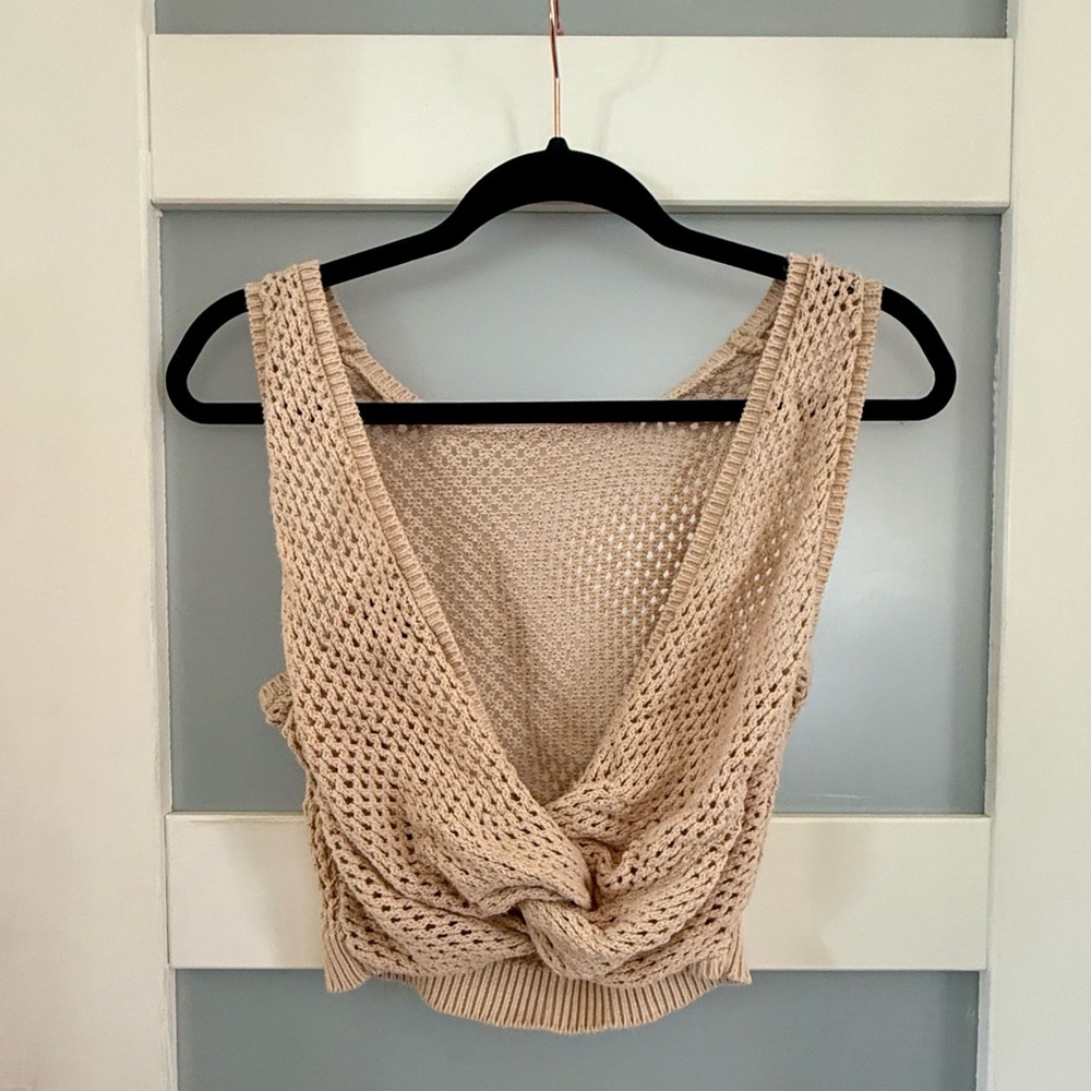 Beige Twist Front Top